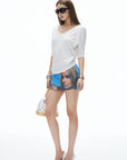 IAMXIAA Off-Shoulder Layered Effect Tee Short Sleeve Casual Loose Fit Top