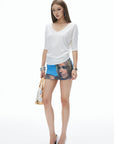 IAMXIAA Off-Shoulder Layered Effect Tee Short Sleeve Casual Loose Fit Top