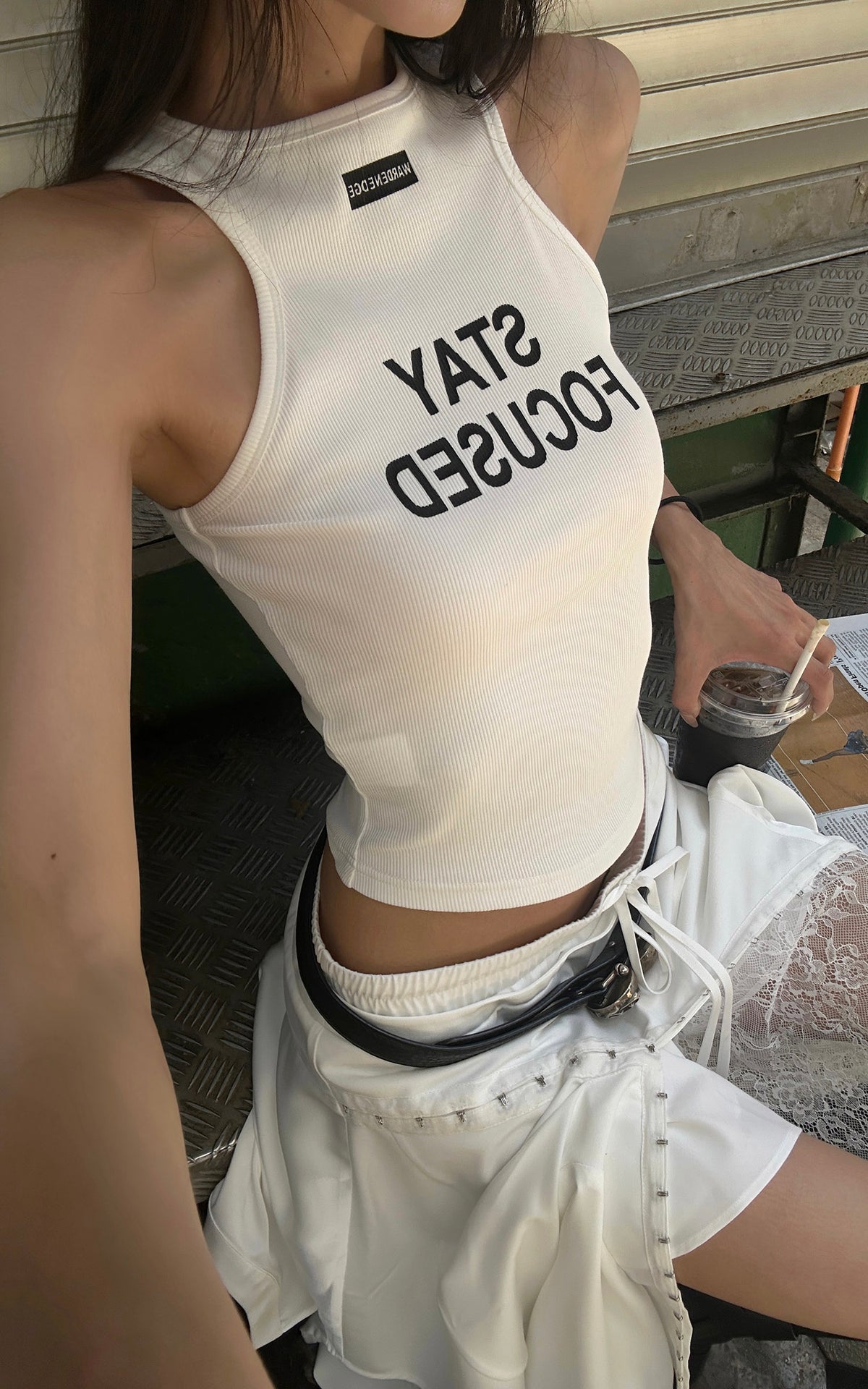 WARDEN EDGE Ribbed Racerback Tank Top with Contrast Lettering – PINKPARKS