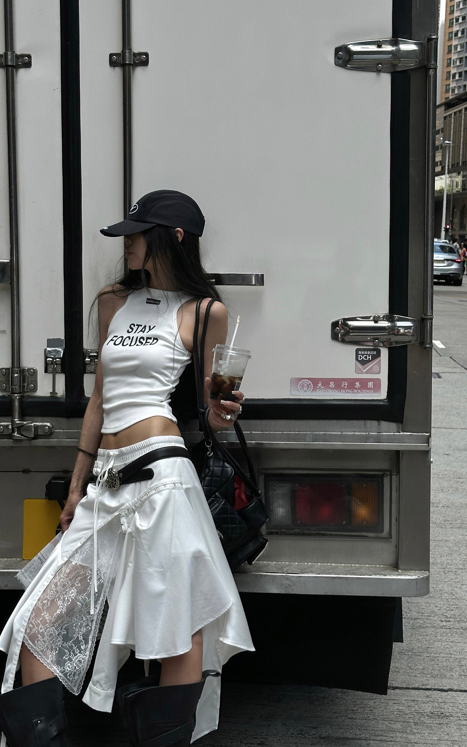 WARDEN EDGE Ribbed Racerback Tank Top with Contrast Lettering - PINKPARKS