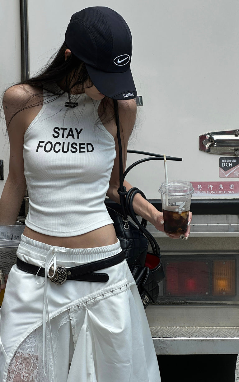 WARDEN EDGE Ribbed Racerback Tank Top with Contrast Lettering – PINKPARKS