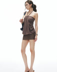 IAMXIAA Halter Mini Dress with Drape Detail and Studded Hem