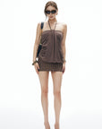 IAMXIAA Halter Mini Dress with Drape Detail and Studded Hem