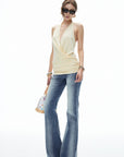 IAMXIAA Vintage Washed Flare Jeans Low Waist Denim with Retro Y2K Street Style
