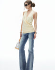 IAMXIAA Vintage Washed Flare Jeans Low Waist Denim with Retro Y2K Street Style
