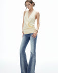 IAMXIAA Vintage Washed Flare Jeans Low Waist Denim with Retro Y2K Street Style