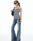 IAMXIAA Vintage Washed Flare Jeans Low Waist Denim with Retro Y2K Street Style