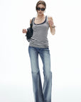 IAMXIAA Vintage Washed Flare Jeans Low Waist Denim with Retro Y2K Street Style