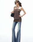 IAMXIAA Vintage Washed Flare Jeans Low Waist Denim with Retro Y2K Street Style