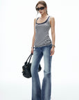 IAMXIAA Vintage Washed Flare Jeans Low Waist Denim with Retro Y2K Street Style