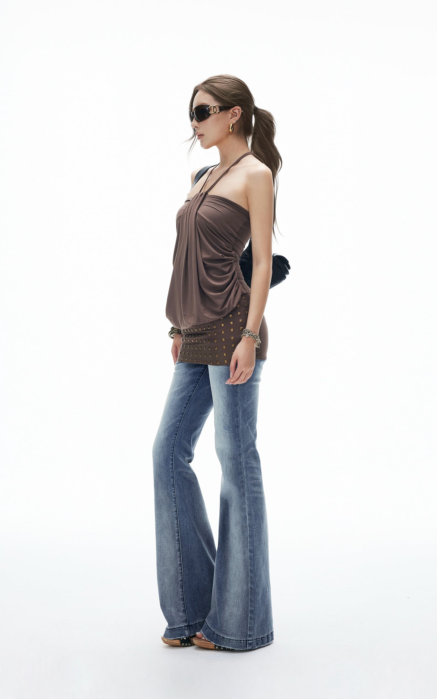 IAMXIAA Halter Mini Dress with Drape Detail and Studded Hem