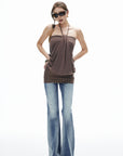 IAMXIAA Halter Mini Dress with Drape Detail and Studded Hem