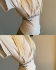 Rase le sol Ruched Waist Gothic Text Fitted T-Shirt - PINKPARKS