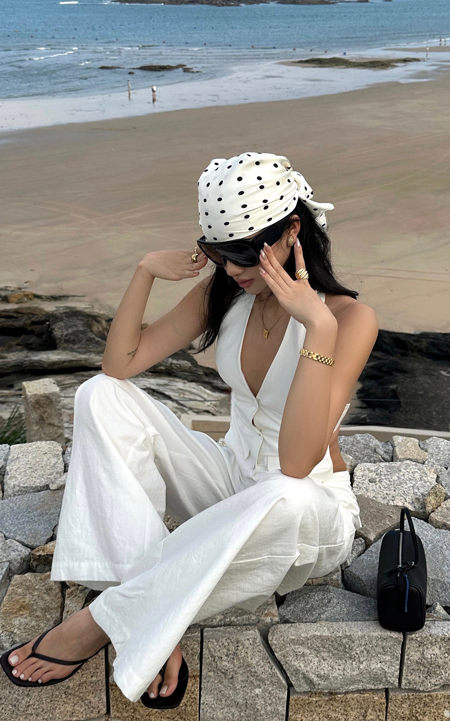ROVENTE Tailored Wide-Leg Trousers in Textured Linen with Back Flap Pockets - PINKPARKS