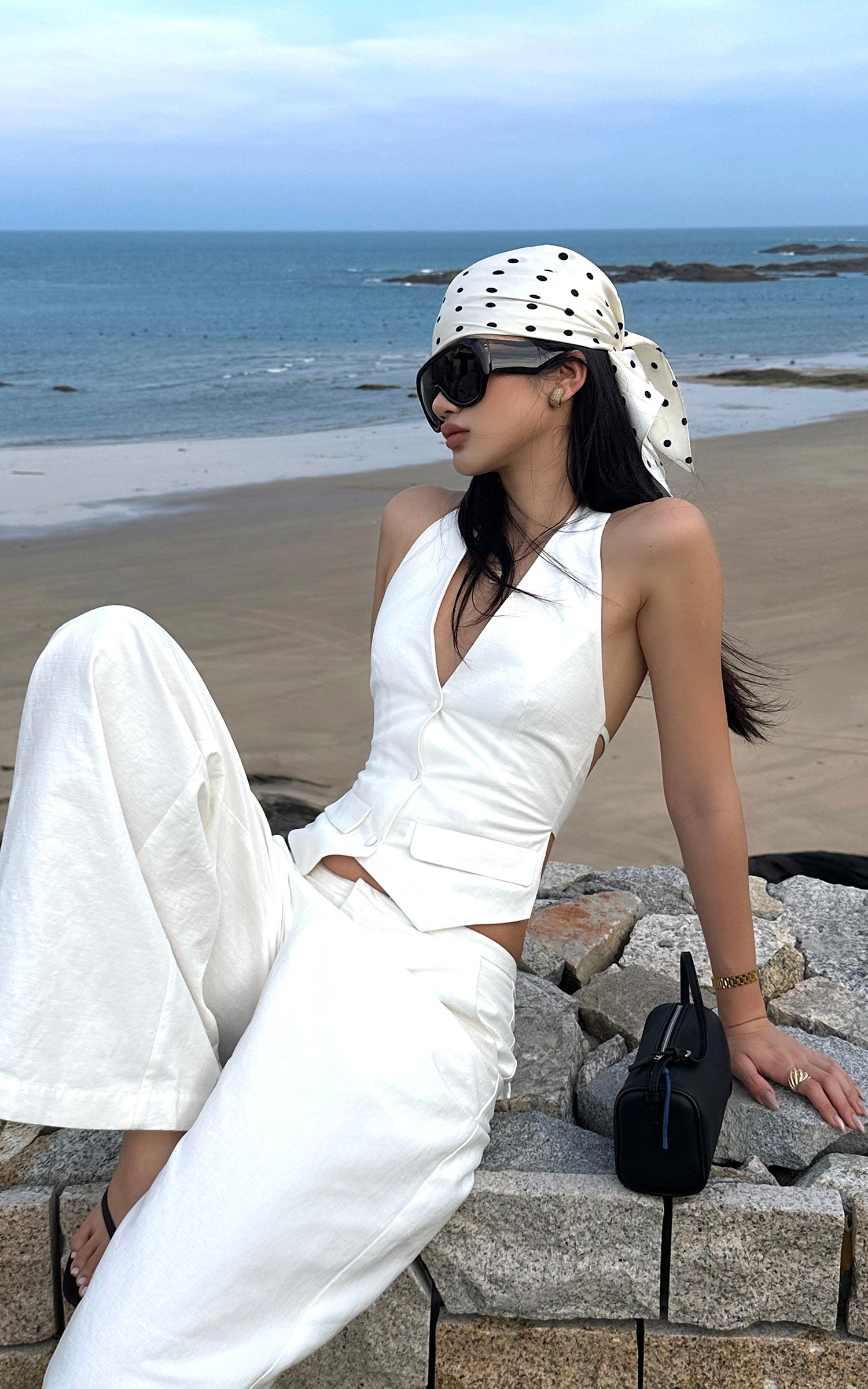 ROVENTE Tailored Wide-Leg Trousers in Textured Linen with Back Flap Pockets - PINKPARKS