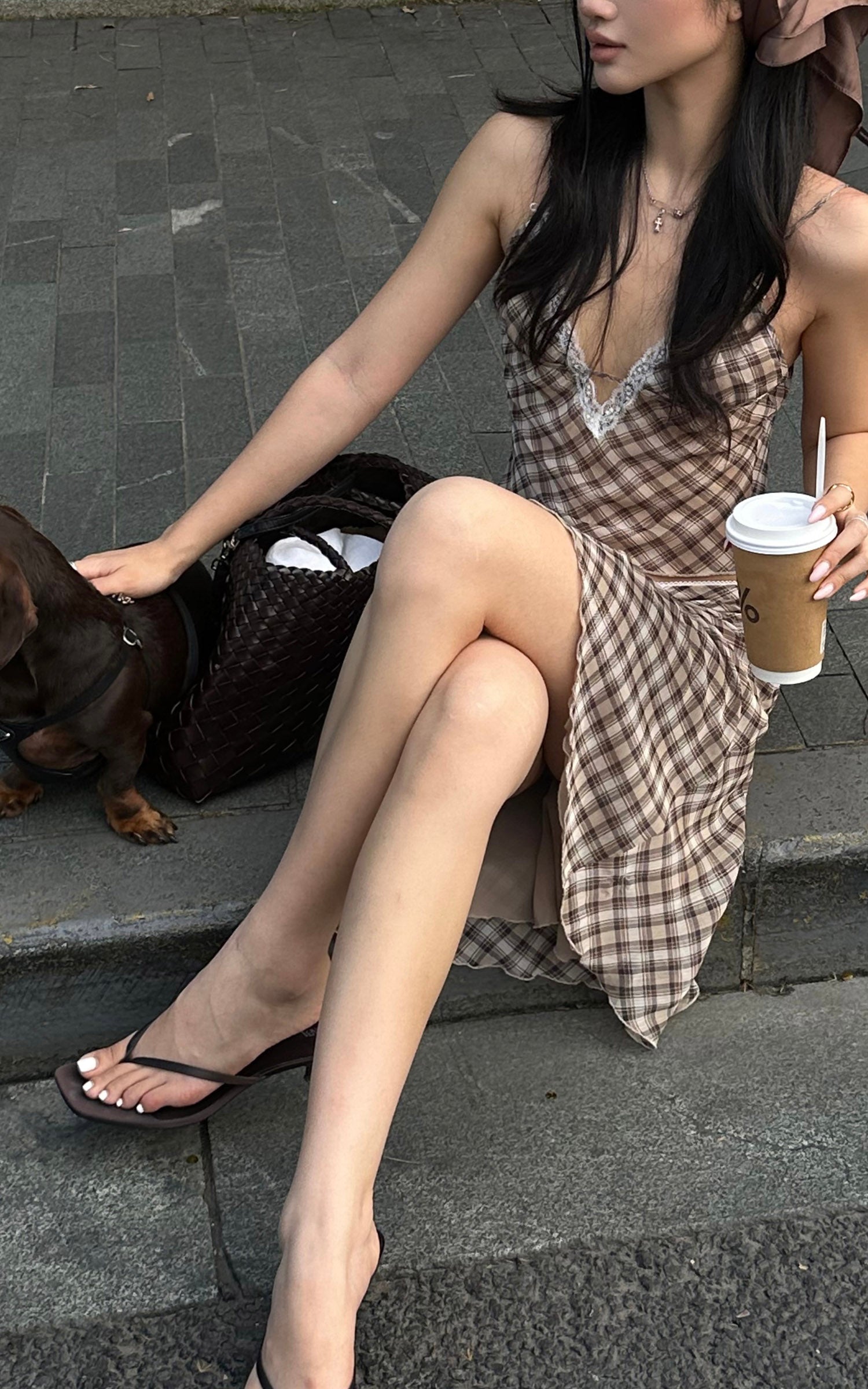 ROVENTE Plaid Sheer Cami Top and Flowy Midi Skirt Matching Set - PINKPARKS