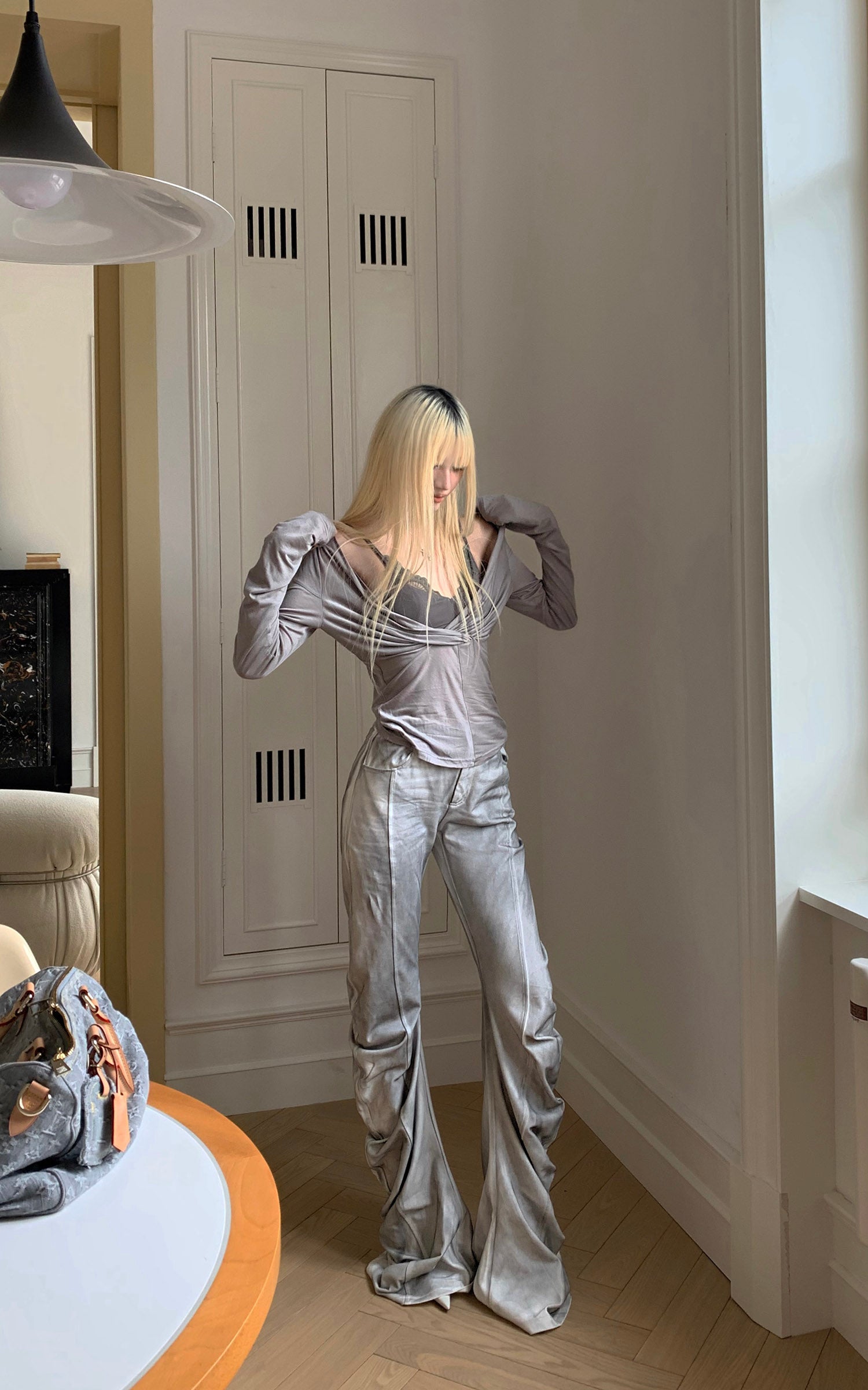 Rase le sol Draped Slouchy Glossed Pants - PINKPARKS