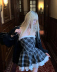 Rase le sol Strapless Sculpted Dress with Check Pattern and Tiered Lace - PINKPARKS