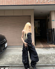Rase le sol Black Structured Cargo Jumpsuit