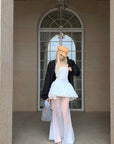 Rase le sol Strapless Peplum Sheer Layered Midi Dress Set with Bubble Shorts - PINKPARKS