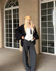 Rase le sol Deconstructed Collar Pinstripe Wide-Leg Trousers - PINKPARKS