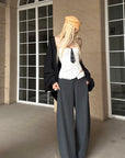 Rase le sol Deconstructed Collar Pinstripe Wide-Leg Trousers - PINKPARKS