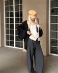 Rase le sol Deconstructed Collar Pinstripe Wide-Leg Trousers - PINKPARKS