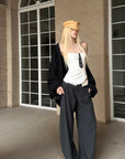 Rase le sol Deconstructed Collar Pinstripe Wide-Leg Trousers - PINKPARKS