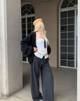 Rase le sol Deconstructed Collar Pinstripe Wide-Leg Trousers - PINKPARKS