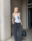 Rase le sol Deconstructed Collar Pinstripe Wide-Leg Trousers - PINKPARKS