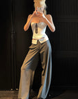 Rase le sol Deconstructed Collar Pinstripe Wide-Leg Trousers - PINKPARKS