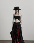 DOINDULGE Flared Skirt with Layered Frill Draping and Contrast Underskirt