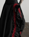DOINDULGE Flared Skirt with Layered Frill Draping and Contrast Underskirt