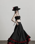 DOINDULGE Flared Skirt with Layered Frill Draping and Contrast Underskirt