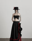 DOINDULGE Flared Skirt with Layered Frill Draping and Contrast Underskirt