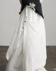 DOINDULGE Asymmetric Draped Skirt with Side Button Detail and Textured Cotton Layers