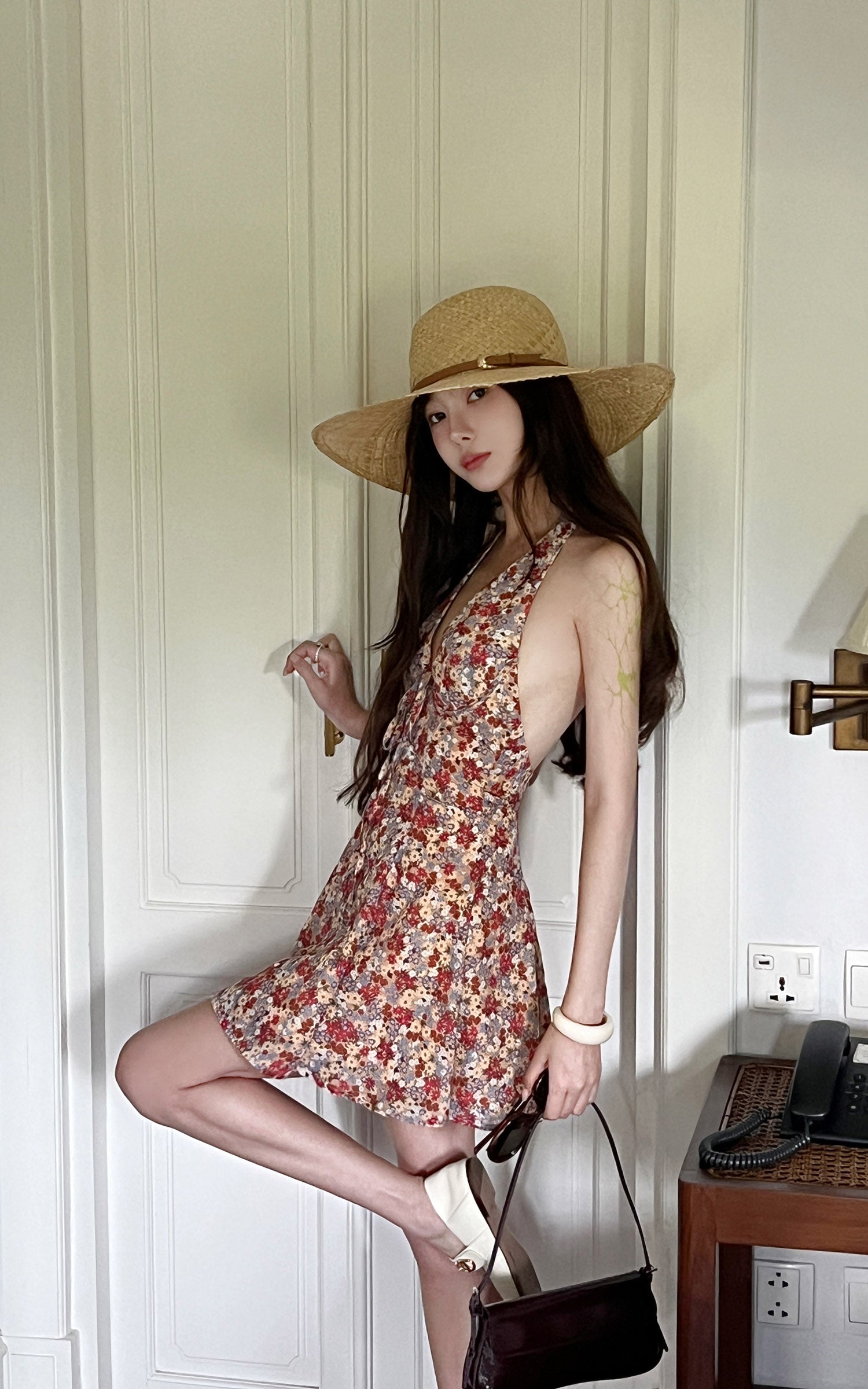 DreamyNerd Floral Halter Backless Mini Dress - PINKPARKS