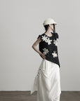 DOINDULGE Asymmetric Draped Skirt with Side Button Detail and Textured Cotton Layers