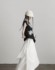 DOINDULGE Asymmetric Draped Skirt with Side Button Detail and Textured Cotton Layers