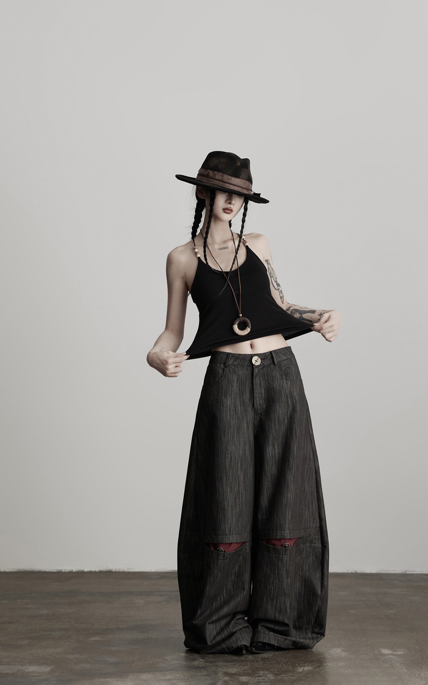DOINDULGE Structural Wide Leg Trousers with Hidden Contrast Detail