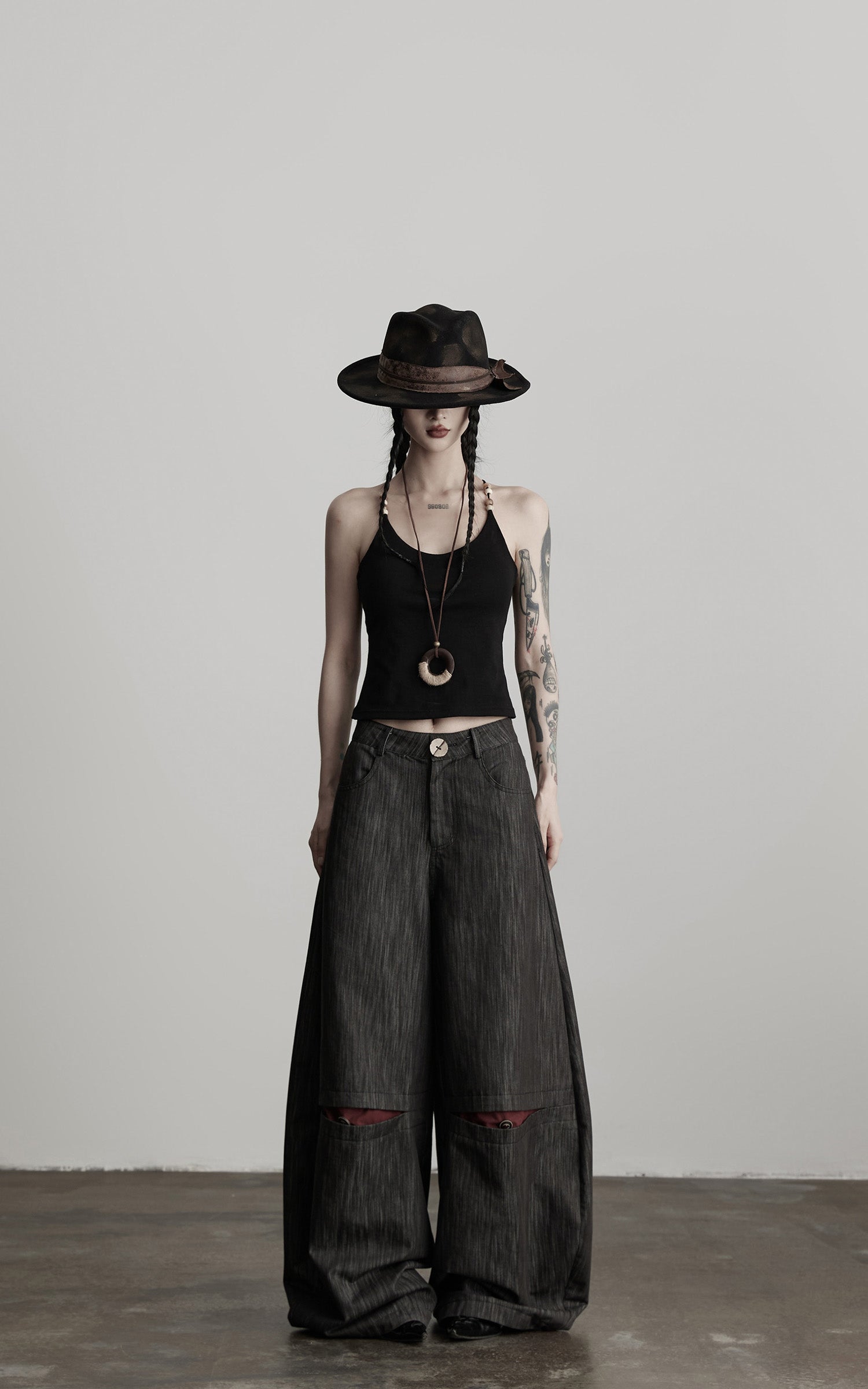 DOINDULGE Structural Wide Leg Trousers with Hidden Contrast Detail