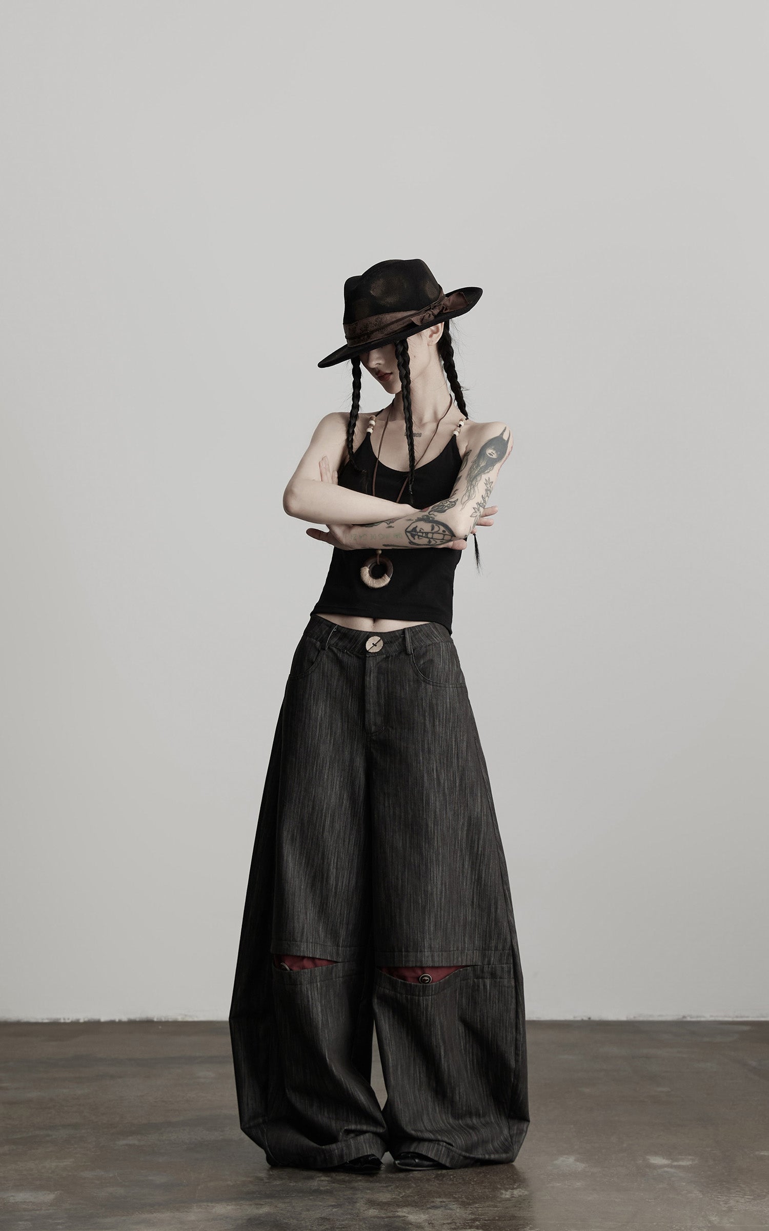DOINDULGE Structural Wide Leg Trousers with Hidden Contrast Detail