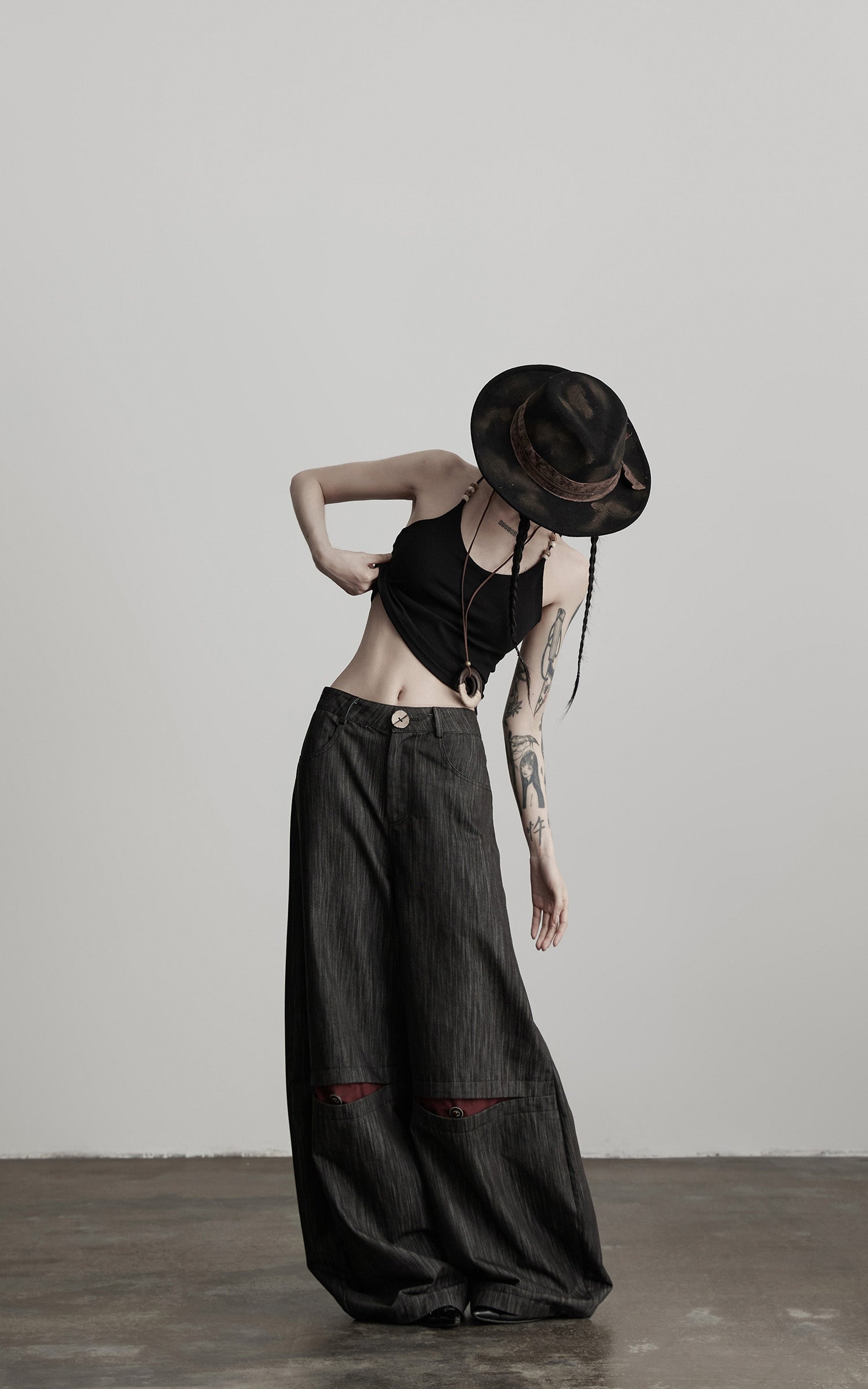 DOINDULGE Structural Wide Leg Trousers with Hidden Contrast Detail
