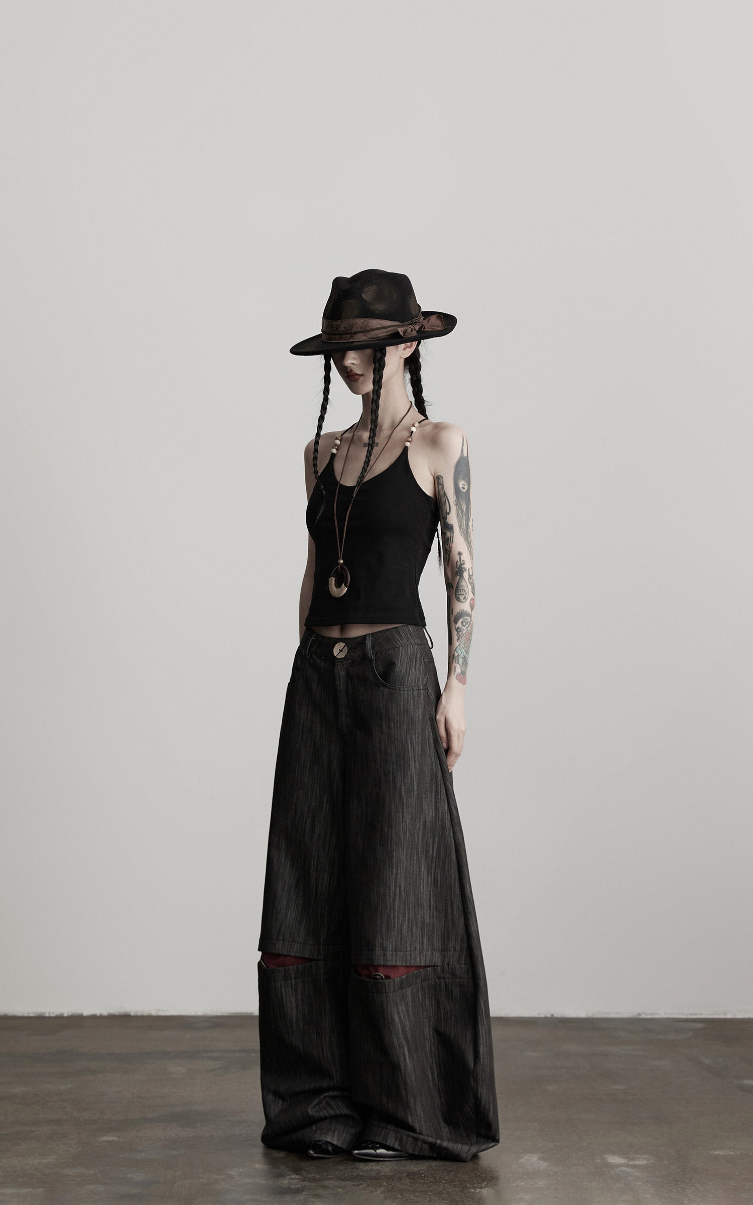 DOINDULGE Structural Wide Leg Trousers with Hidden Contrast Detail