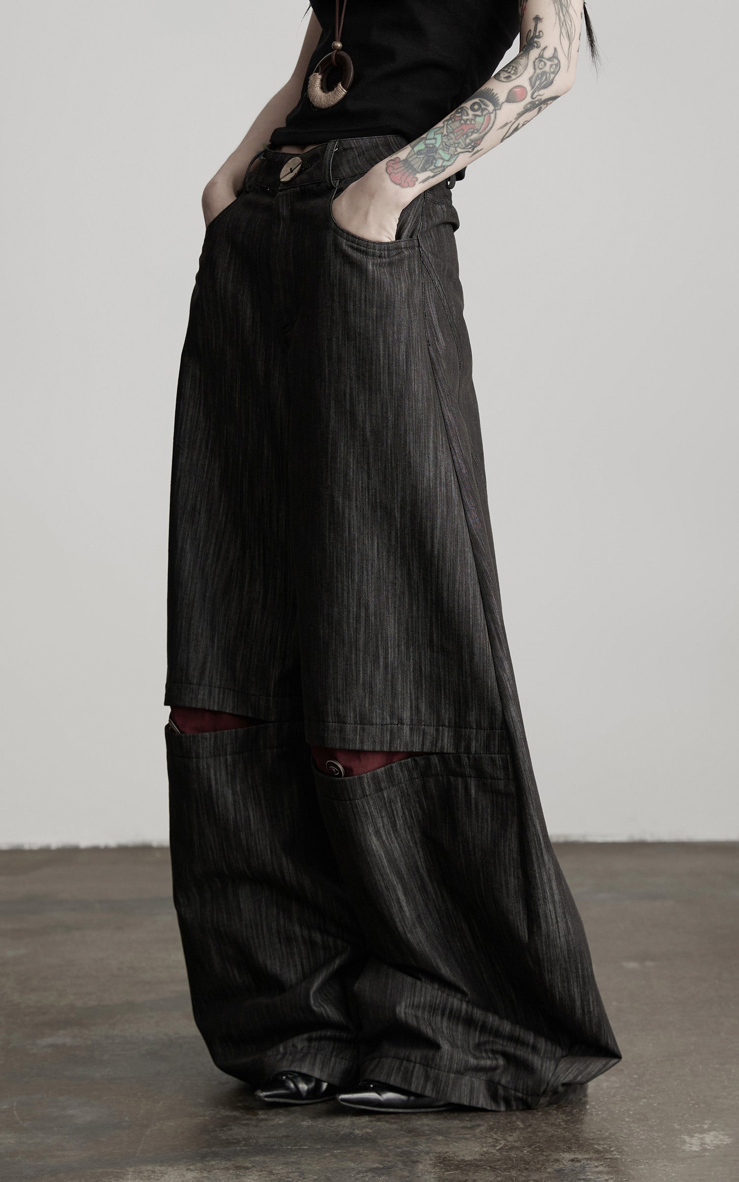 DOINDULGE Structural Wide Leg Trousers with Hidden Contrast Detail