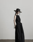 DOINDULGE Sleeveless Draped Maxi Dress with Hand-Tied Bead Embellishment and Sculpted Waist