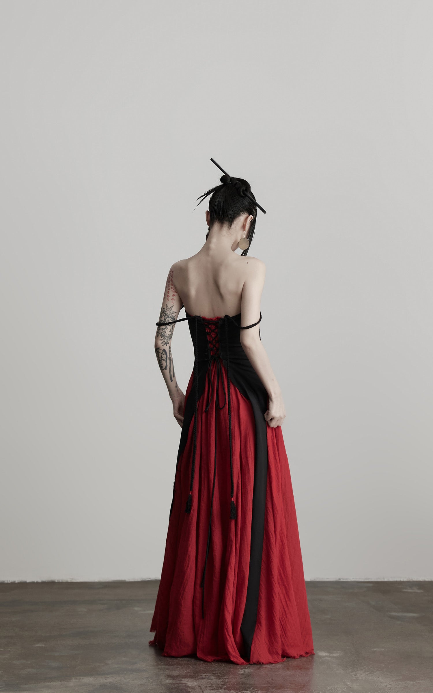 DOINDULGE Braided Strap Crushed Panel Maxi Dress with Lace-Up Back