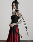 DOINDULGE Braided Strap Crushed Panel Maxi Dress with Lace-Up Back