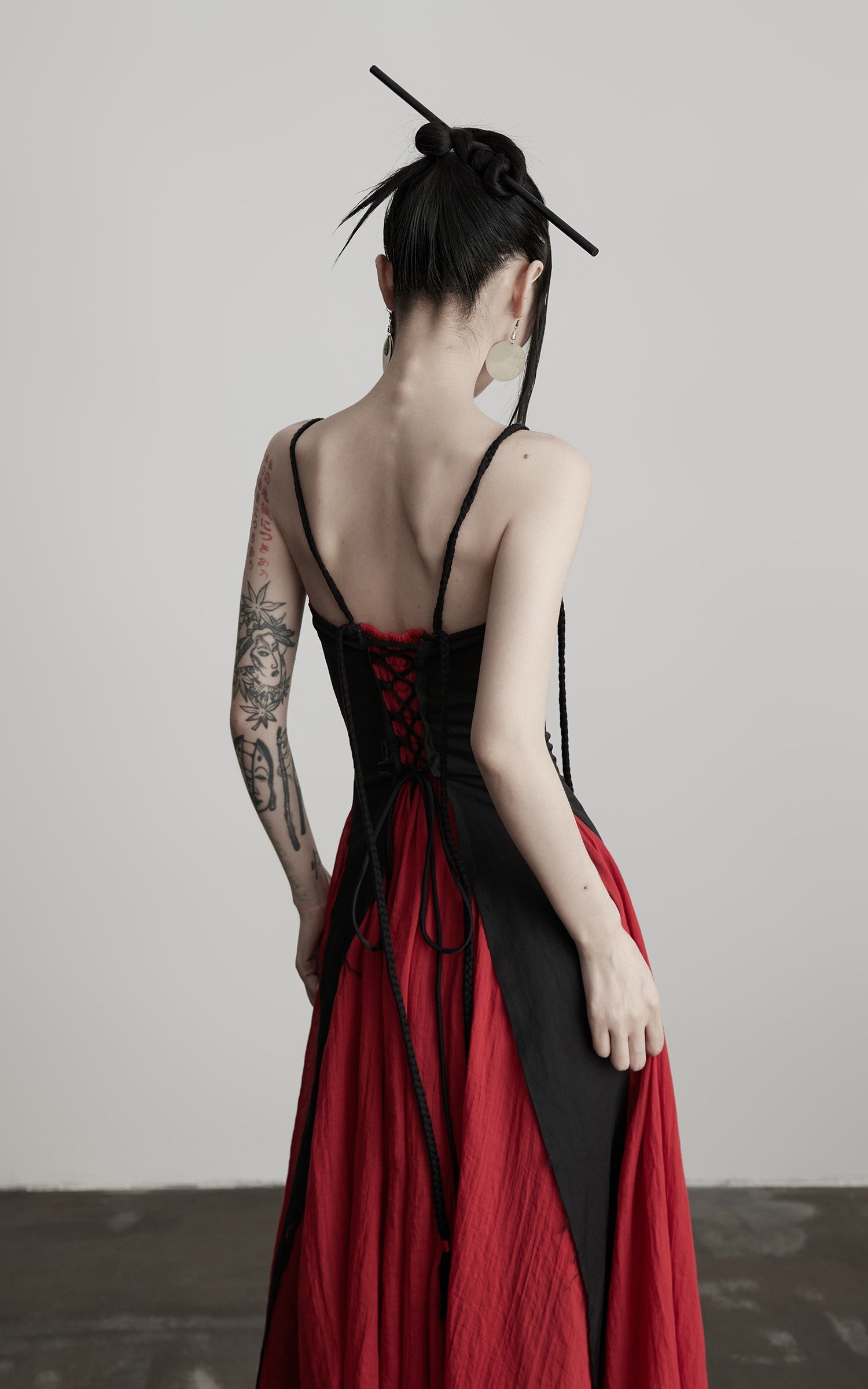 DOINDULGE Braided Strap Crushed Panel Maxi Dress with Lace-Up Back