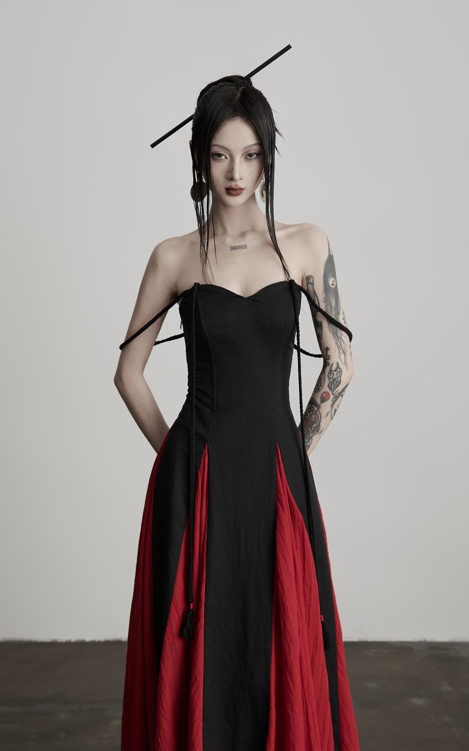 DOINDULGE Braided Strap Crushed Panel Maxi Dress with Lace-Up Back